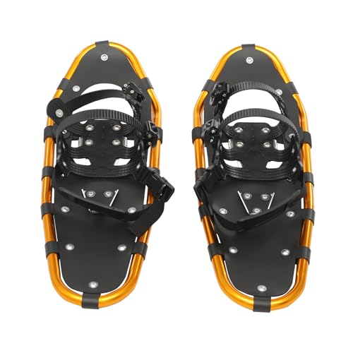 PSUFURV 25 Inch Light Weight Snowshoes Durable All Terrain with Adjustable Binding Lightweight All Terrain Snow Shoes for Ski Resorts, Outdoor Skiing Programs (Gold+ Black)