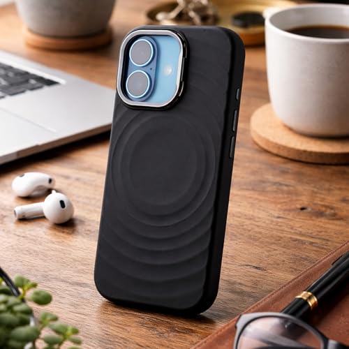 Image of TEKNE WaveStand Silicone Back Case for iPhone 17 | Built-in Stand for Hands-Free Viewing | Shockproof Soft-Touch Slim Cover with Microfiber Lining | Anti-Slip Matte Finish | Black