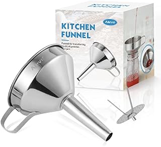 Stainless Steel Funnel, Aieve 4 Inch Strainer Funnel with Filter Kitchen Funnel with Removable Strainer and Handle for Transferring Fluid,Liquid,Oil,Powder,and Making Jam(Silver)