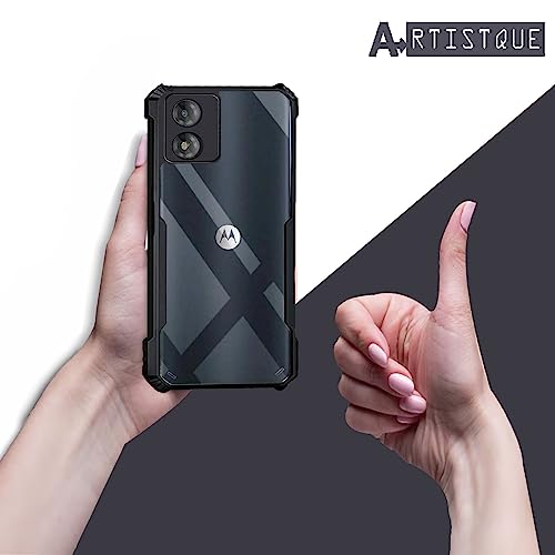 Image of A rtistque Clear Hard Transparent Acrylic Armor Anti-Drop Shockproof TPU Edge Back Cover Case for Motorola Moto E13 - Black