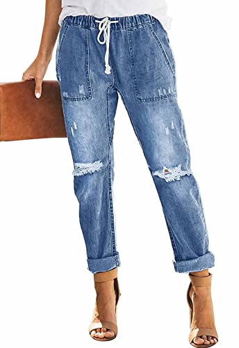 Alaster Queen Jeans Damen Boyfriend Mom Jeans Damen mit Zerrissenem Look und Stretch Bequeme Baggy Freizeitjeans für Frauen Blau XXL Alaster Queen Jeans Damen Boyfriend Mom Jeans Damen mit Zerrissenem Look und Stretch Bequeme Baggy Freizeitjeans für Frauen Blau XXL