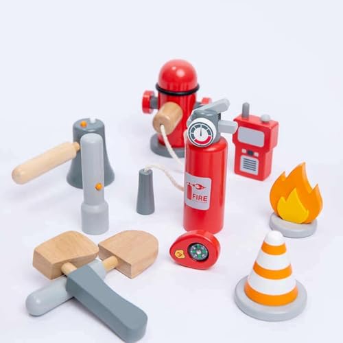 Image of WUDLY Kids Fireman Fire Fighter Costume Pretend Play Dress-up Toy Set