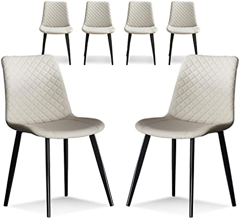 seonyou Beige Dining Chairs Set of 6 for Kitchen Dining Room, Upholstered Leather Mid Century Modern Dining Chair, Heavy-Duty Metal Dining Chairs for Restaurant, Living Room, Waiting Room, Farmhouse