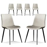 seonyou Beige Dining Chairs Set of 6 for Kitchen Dining Room, Upholstered Leather Mid Century Modern