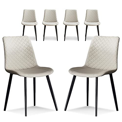 Seonyou Beige Dining Chairs Set Of 6 For Kitchen Dining Room, Upholstered Leather Mid Century Modern Dining Chair, Heavy-Duty Metal Dining Chairs For Restaurant, Living Room, Waiting Room, Farmhouse #TOP1