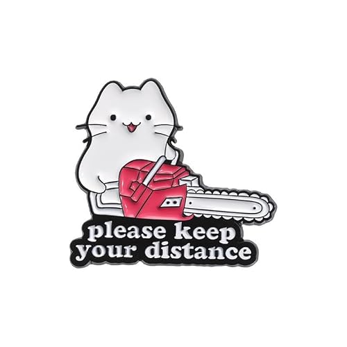 mindspeakee Cat with Chainsaw Enamel Lapel Pin, Metal Brooch for Bags and Jackets
