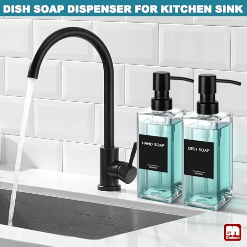 Image of GMISUN Glass Soap Dispenser with Stainless Steel Pump, Clear Hand Soap Dispenser for Bathroom, 12 fl oz /350ml Refillable Dish Dispenser for Kitchen, Modern Liquid Soap and Lotion Bottle for Countertop