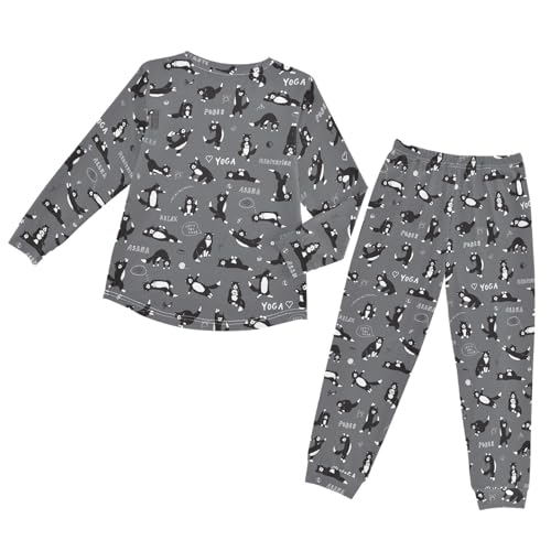 Cats Doing Yoga Cute Soft Pajama Set for All Seasons,Breathable Pjs Long Sleeve Sleepwear,Comfy Loungewear 2 Piece Underwear Set 8T2