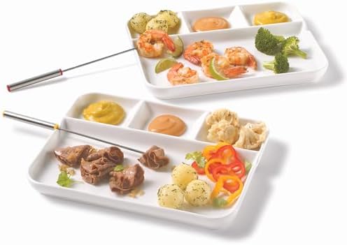 Starfrit Fondue and Appetizer Plates - Set of 2 Large Porcelain Plates – White