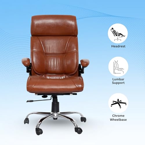 Image of Lakdi The Furniture High Back Director Office Chair Ergonomic Leatherette Executive Chair with Adjustable Armrests, Comfortable Revolving Desk, 5-Year Warranty & Free Assembly-111012160 Tanbrown