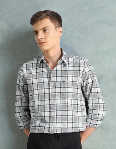 Image of Arrow Sport Men Slim fit Cotton Checked Long Sleeves Spread Collar Shirt