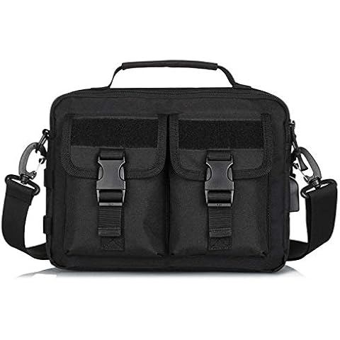 HUNTVP Multifunction Tactical Messenger Bag Nylon Shoulder Briefcase Handbags with USB Port,Black (Black) Cover