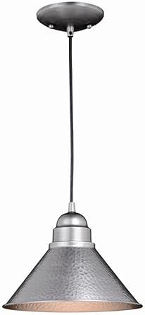 VAXCEL Outland Rustic Farmhouse 1-Light Barn Dome Pendant Light Fixture for Porch or Patio, Indoor/Outdoor Hammered Steel Hanging Ceiling Porch Light, Pewter, 10" W x 7.5" H x 10" D