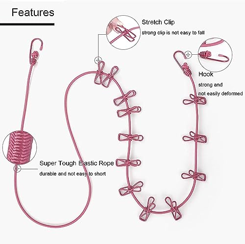 Image of Nibbler Cloth Drying Rope with Hooks - Elastic Hanging Rope for Travel, Home, and Outdoor Drying - Includes 12 Clips-Kapde Sukhane ki Rassi Wire - Multicolour (3)