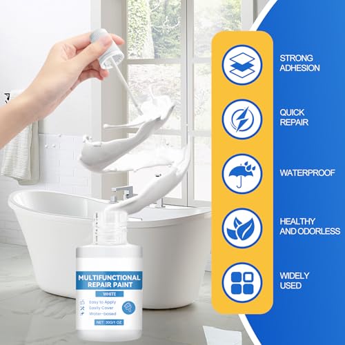 RoserRose 60ml Emaille Reparaturset, 2 StüCk Emaille Reparatur Lack, Badewannenlack Weiß FüR Badewanne, Fliesen, Metall, HeizköRper, Keramik, Waschbecken, MöBel, Ohne Schleifen FüR Kratzer, Schrammen