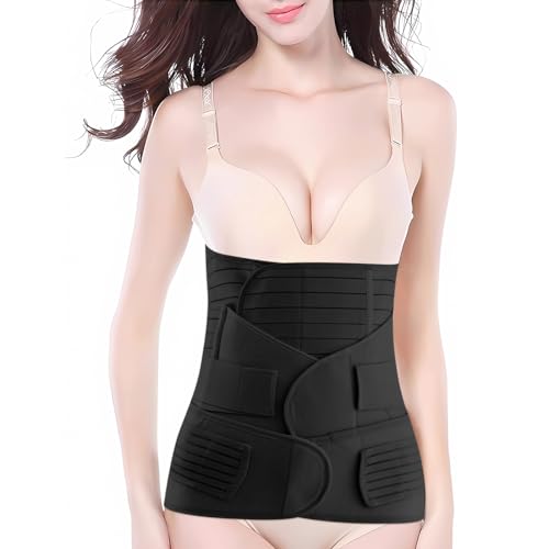 ACWOO Faja Postparto 3 en 1, Faja Abdominal Postparto, Fajas de Recuperación Cesarea, Fajas para Despues del Parto, Cinturón de Pelvis de Banda de Envoltura de Vientre para Mujer, Negro