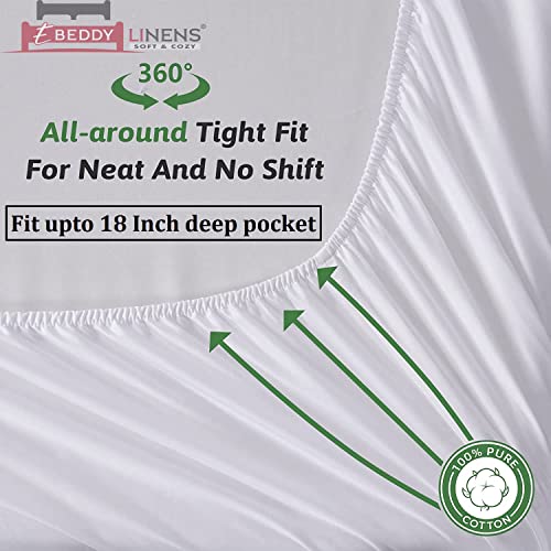 Ebeddy Linen Expanded Queen Sheet Set Certified Egyptian Cotton Sateen Weave 800 Tc Soft And Silky Bed Sheet With Fitted Sheet, Flat Sheet, 2 Pillow Cases Fit Up To 18 Inch Deep Pocket, White Solid #TOP4