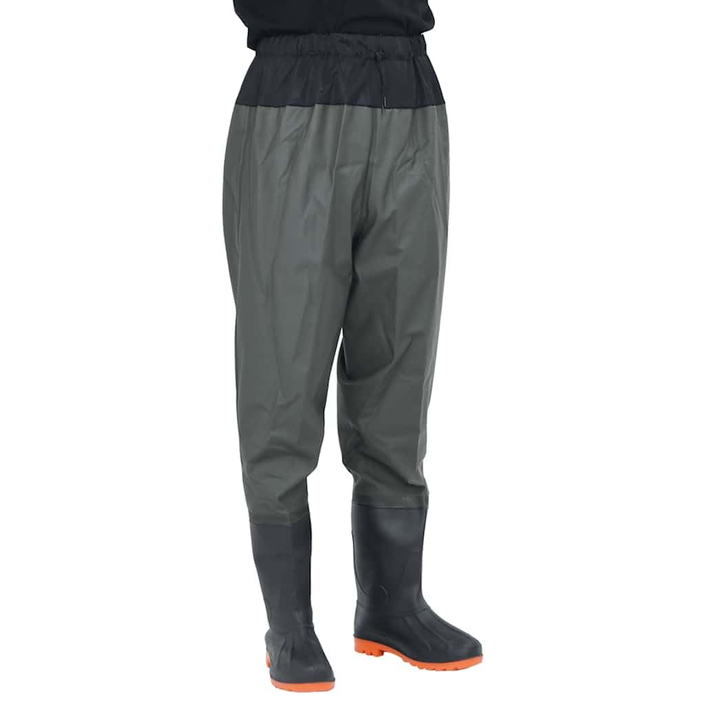 Hüftwathose mit integrierten Stiefeln dunkelgrün aus PVC-beschichtetem Polyester Größe 46 wasserfest atmungsaktiv für Angler Jäger Fliegenfischen Karpfenangeln am Teich Fluss und See