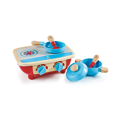 Hape Küchenset Herd – Holz-Kinderherd mit Topf, Pfanne und Küchenzubehör, Rollenspiel-Kochset, realistisches Spielzeug Kochherd, für Kinder ab 18 Monaten