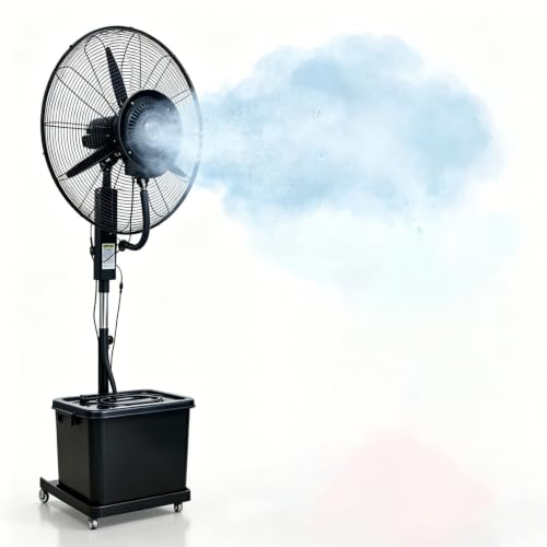 Lsoiup Combate el Calor – Ventilador Nebulizador 42L – 3 Velocidades, Oscilación 90°, Altura 160-200cm, Enfría Grandes Áreas al Instante – Terraza, Garaje, Almacén(⌀81cm)