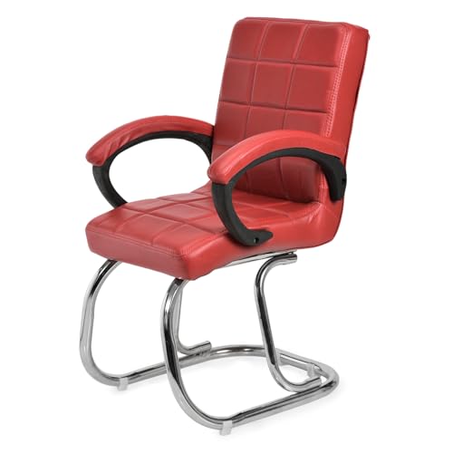 Image of GOYALSON Modern Mesh Guest Chair with Armrests Comfortable Reception Visitor Seating for Office or Home (4, Red, Double Pipe Chrome Steel Frame)