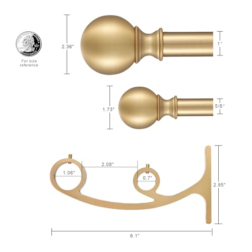 Double Curtain Rods 72-144 Inches, Warm Gold Double Window Rod, Adjustable Double Drapery Rod with Round Finials, 1-Inch Front and 5/8 Inch Back Telescoping Double Rod Curtain Rod