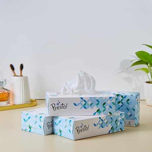 Image of Presto! 2 Ply Facial Tissue Paper,100% Natural Virgin Paper-Pack Of 4(100 Pulls Per Box)