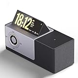 Tragbarer Bluetooth-Lautsprecher kabellos mit Nachtlicht, kabellosem Ladegerät, Desktop-Uhr und 5-Zoll-Flip-Bildschirm – schwebende Liedtexte für Zuhause, Wandern, Party