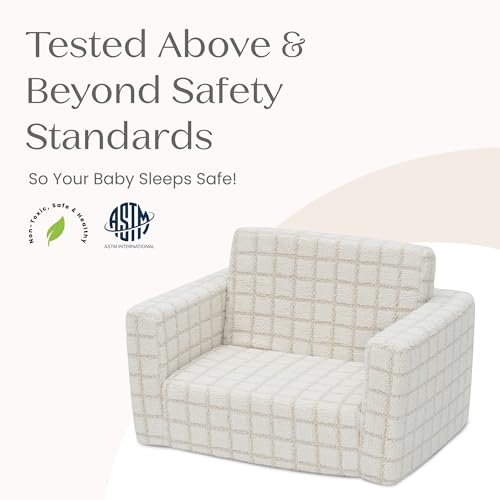 Delta Children Checkered Cozee Flip-Out Kids Chair, Snuggly Sherpa-Like Foam Convertible Armchair for Boys and Girls, Machine Washable Cover, Soft Comfy Toddler Seating for Playroom/Bedroom, Cream - image 8