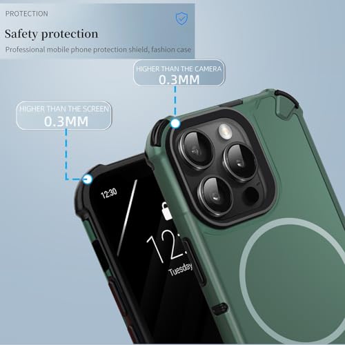 Image of KARWAN Tough Shockproof Back Case Cover Compatible with iPhone 16 Pro Max Dual Layer Armor Protection with Matt Finish,Edge Guard Bumper Heavy Duty Cover with Magnetic MagEase Wireless Charging(Green)