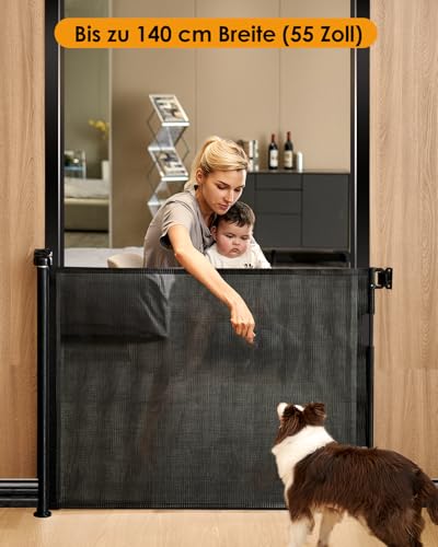 derimkcoa Treppenschutzgitter Ausziehbar für Babys, 0-140 cm Baby Absperrgitter Türschutzgitter Treppenschutzrollo,Tierschutzgitter Geeignet für Treppen/Türen/Innen & Außen (Schwarz)