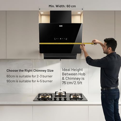 Image of Glen 60 cm 1600 m /hr BLDC Slant Kitchen Chimney |Intelligent Auto Clean |Wider Suction Area|(Hood Play 60,Touch & Gesture Control,Black)