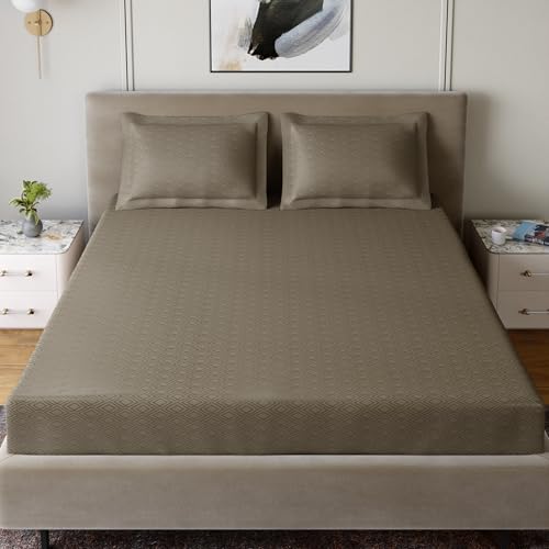 Image of Home Ecstasy 100% Cotton Jacquard Bedsheet for King Bed, 300 TC, Premium Woven Design, 1 Bedsheet (108 x 108 Inches) with 2 Pillow Covers, Dark Brown
