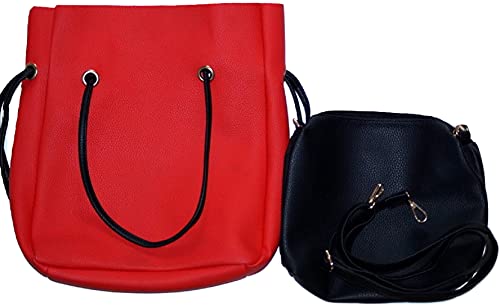 Lot de 2 sacs à main pour femme - Rouge et noir - Design classique et élégant pour toutes les occasions - 35 x 40 x 15 cm, Rouge/noir, B/H/T 35 x 40 x 15 cm / 750 gm Cover