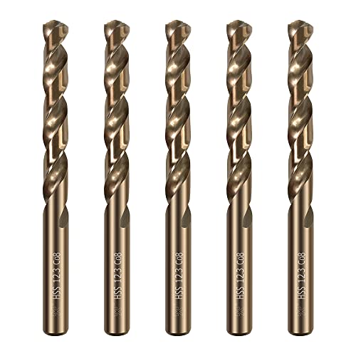 HUAZHICHUN 5PCS Size 12.3mm,M42 8% Cobalt Drill Bit Set, HSS Metal Drill Bits with Titanium Finish, for Wood, Plastic, with Metal Drill Index (Drill bit Set),Aluminum Alloy, Metal,