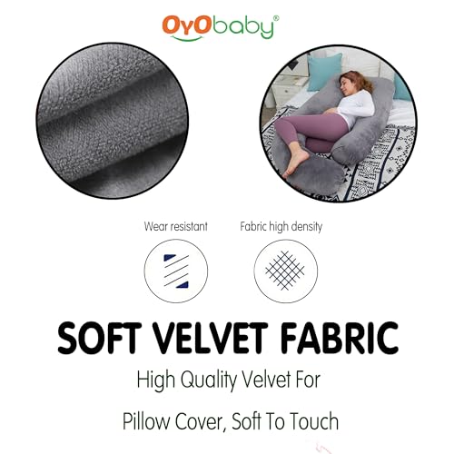 Image of OYO BABY Pregnancy Pillows for Sleeping J-Shape Full Body Pillow and Maternity Support - for Back, HIPS, Legs, Belly for Pregnant Women with Removable Washable Velvet Cover (Grey)
