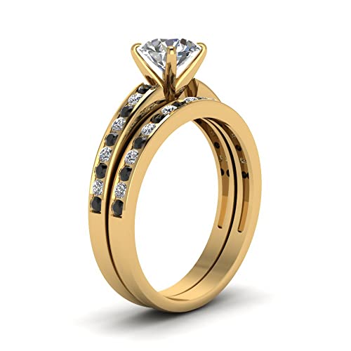 Ensemble alliance diamant et pierre de naissance en or jaune d'exception - 3