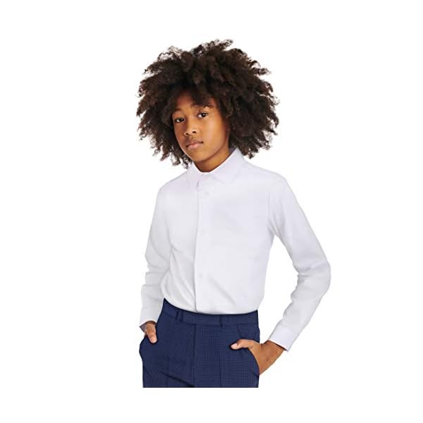 Calvin Klein Boys' Long Sleeve Slim Fit Dress Shirt, Style with Buttoned Cuffs & Shirttail Hem, White, 16 - Image 3