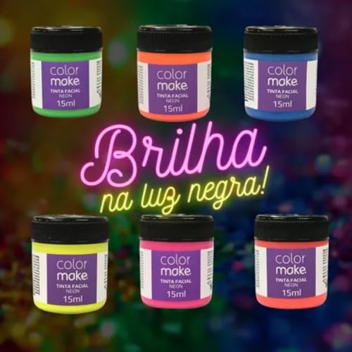 Kit Colormake 6 Cores Neon Brilha Em Luz Negra + Pincel