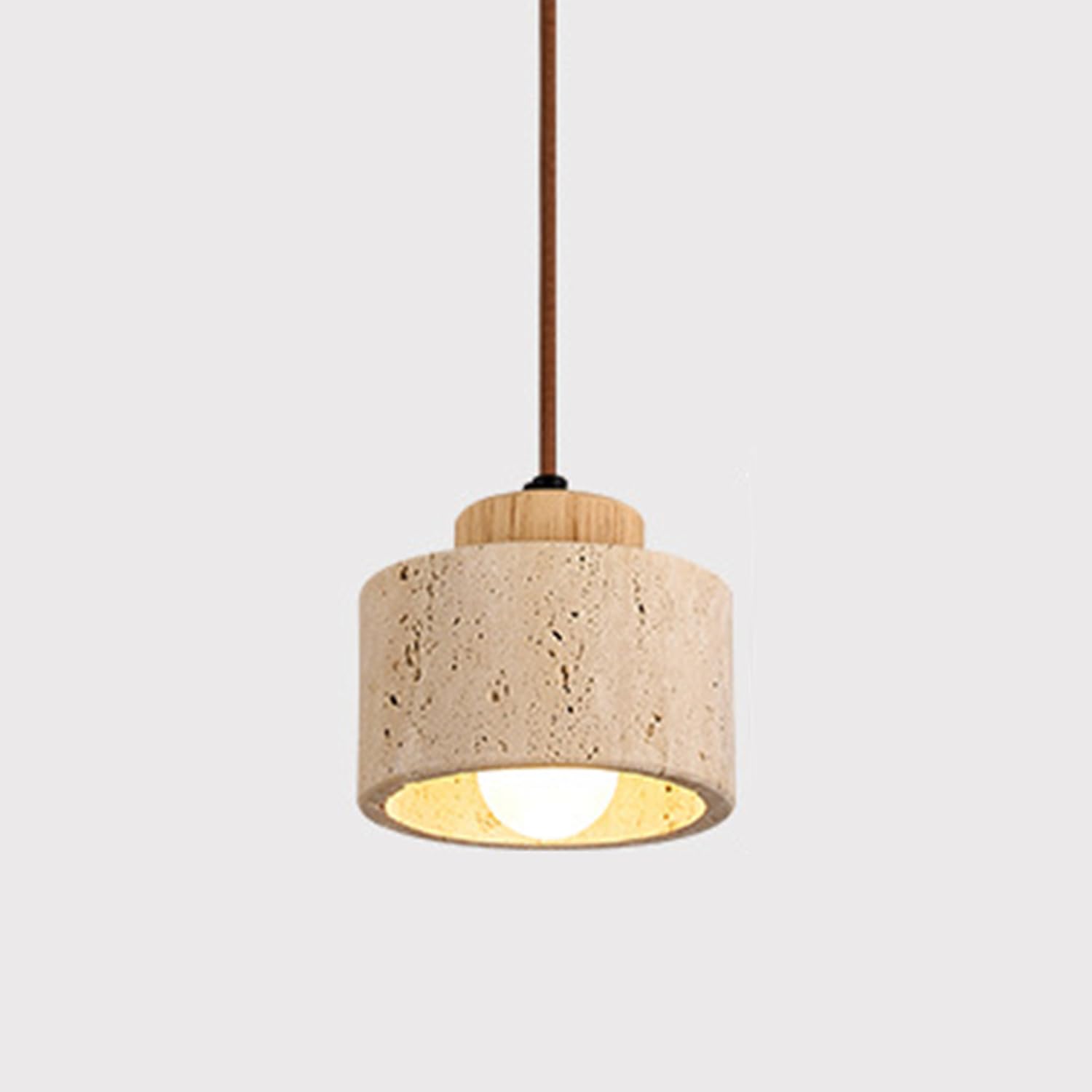 MTNROO Travertine Ceiling Hanging Light 6.6in Pendant Chandelier Fixture Cylindrical Natural Porous Travertine, E27 Base Hardwired Nordic Style Wabi-sabi for Bedroom Restaurant Living Room