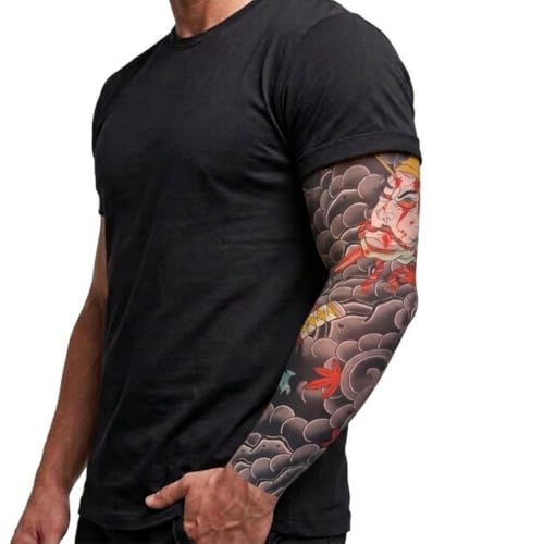 INKARTLINK 2 Pcs Tattoo Arm Sleeves, Japanese Samurai Fake Tattoos Sleeves to Cover Arms Sun Protection, Warrior Head Body Art Stockings Protector for Men and Women