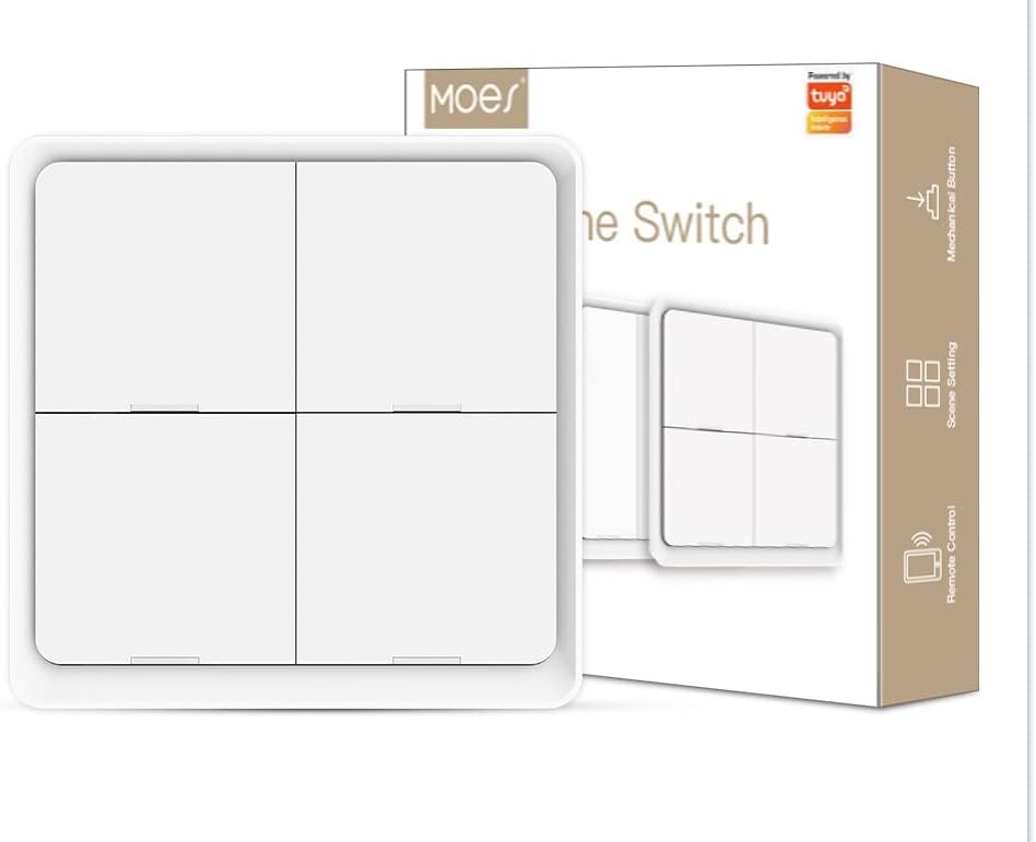 Scene Switch, ZigBee Wireless 12 Scene, Mechanical Push Button Battery Powered, Smart Home Automation Scenario Switch for Tuya Smart Devices, Requires ZigBee Gateway, White