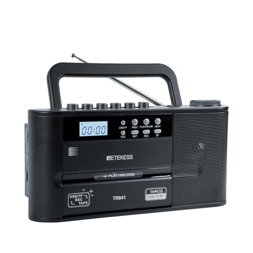 Retekess TR641 Reproductor de Cintas,Radio Portatil,Grabadora,FM Am,Conexión Inalámbrica,Toma de Auriculares,Operación de Batería o Fuente de Alimentación de CA,Reproducir Cinta Antigua