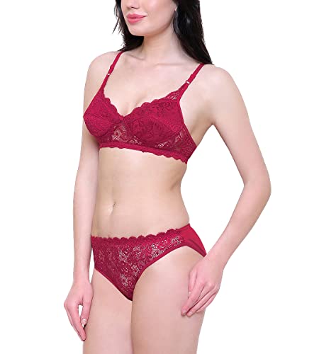 Image of Women's Lace & Polyamide Bridal Honeymoon Bra Panty Set