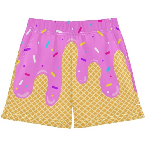 Girls Athletic Shorts Ice Cream Printed Kids Gymnastics Yoga Dance Biker Shorts with Pocket 7-15Years