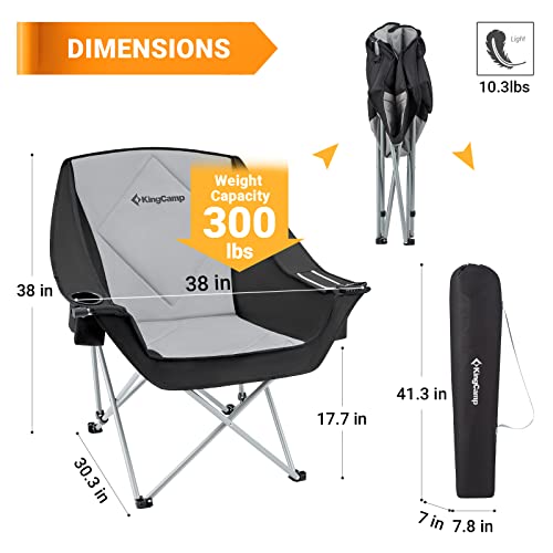 Kingcamp Oversized Folding Camping Chair Outdoor Portable Bucket Chair Heavy Duty Extra Large Xl Sofa Chair For Adults, Supports 300Lbs With Cooler Bag For Sports, Festival, Yard #TOP2