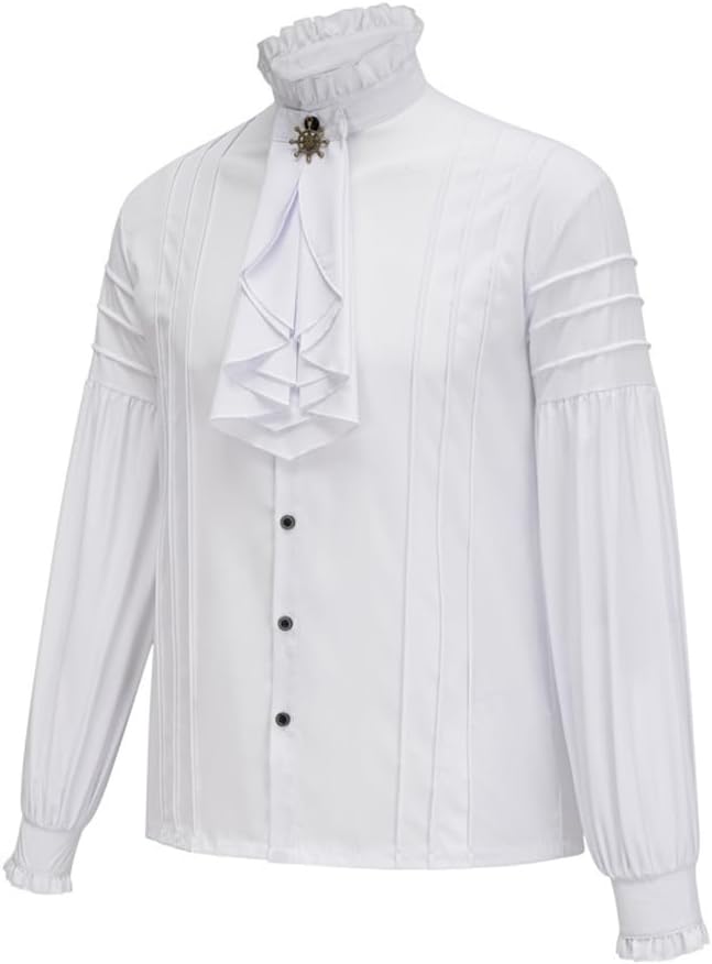 Men Ruffled Collar Long Sleeve Shirt Steampunks Medieval Cosplay Blouses Top for Any Occasion