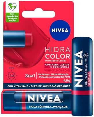 NIVEA Hidratante Labial Hidra Color 2 em 1 Vermelho 4,8g - Combin...