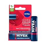 NIVEA Hidratante Labial Hidra Color 2 em 1 Vermelho 4,8g - Combina cor intensa e hidratação enriquecida com Manteiga de Karité, Óleo de Amêndoas orgânico e Vitamina E