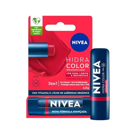 NIVEA Hidratante Labial Hidra Color 2 em 1 Vermelho 4,8g